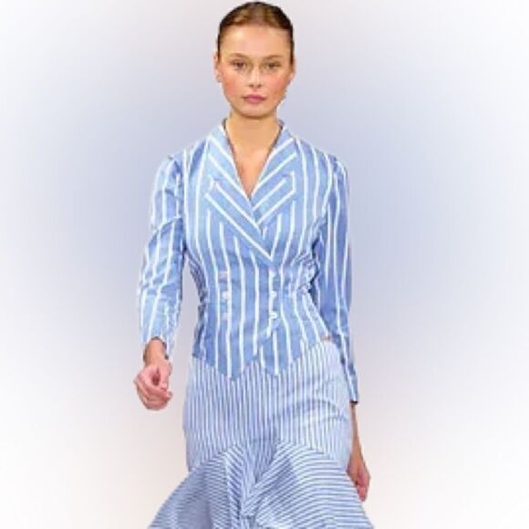 Ralph Lauren Spring 2006 Runway Collection Sky Blue Stripe Silk Cocktail Jacket - Picture 7 of 16